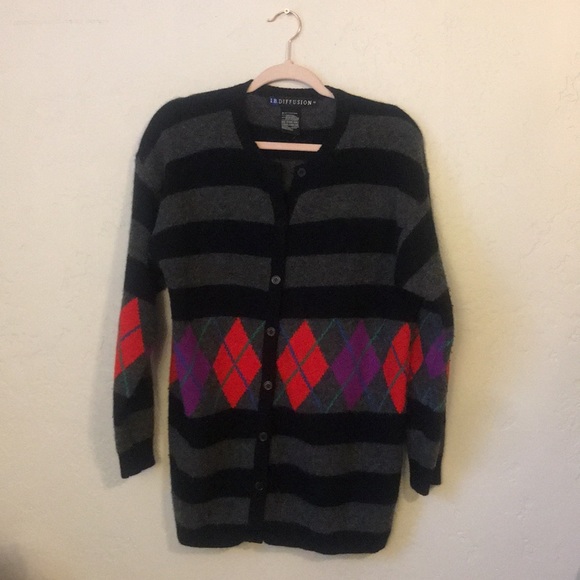 Vintage 80’s I.B Diffusion argyle cardigan - Picture 1 of 5